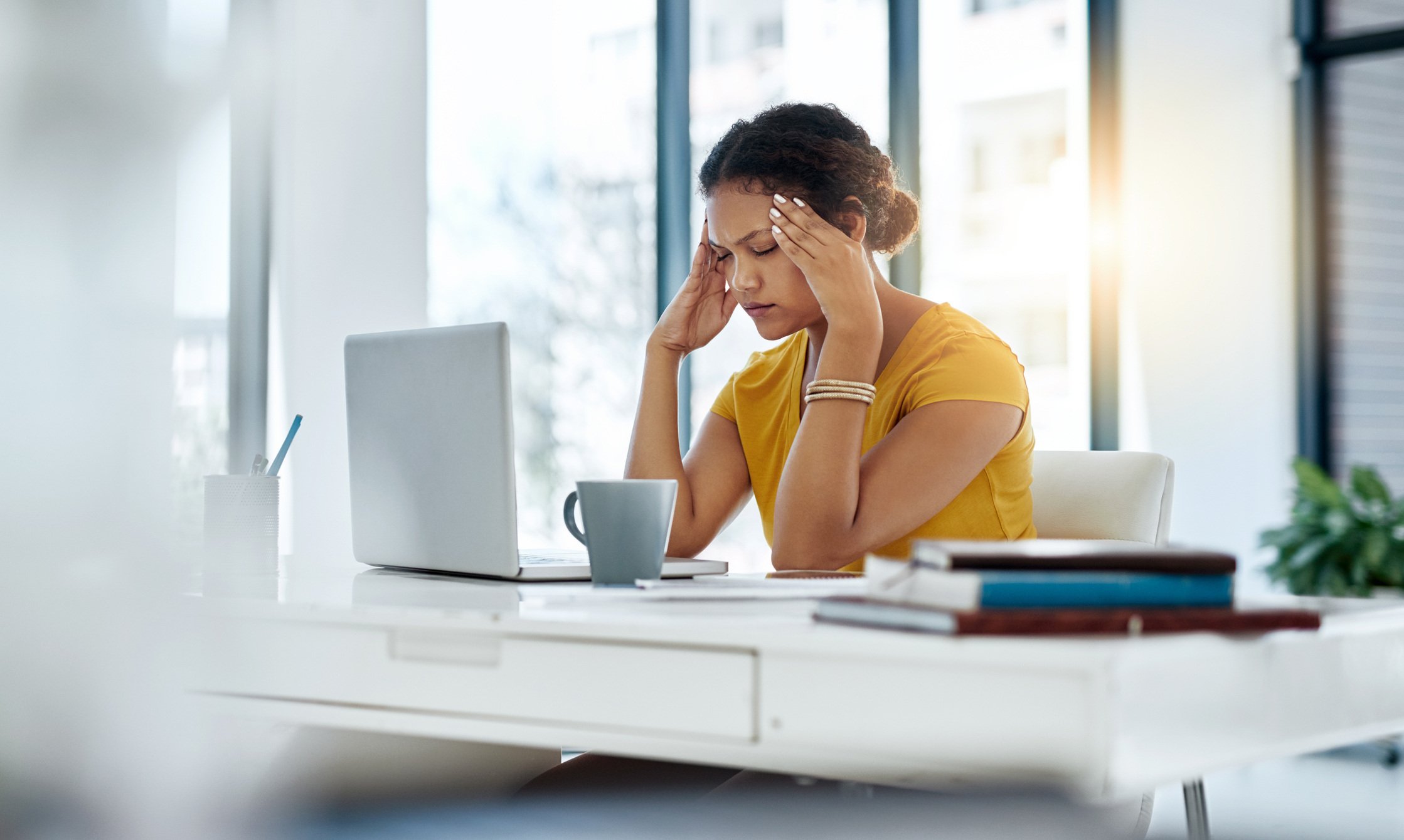 photo of woman looking stressed